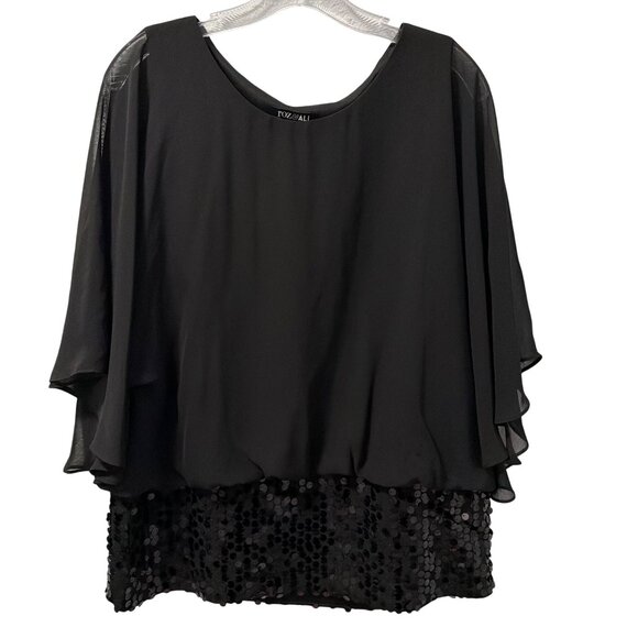 Black Roz & Ali Chiffon Blouse With Sequined Hem Womens Size L Blouse - Picture 11 of 12